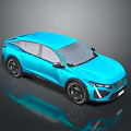Modern Blue Sleek SUV Featuring Shiny Exterior Black Wheels And Glossy Reflection