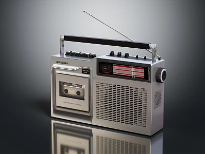 Vintage Cassette Radio With Silver Body Black Handle Control Panel And Display Screen 3d model
