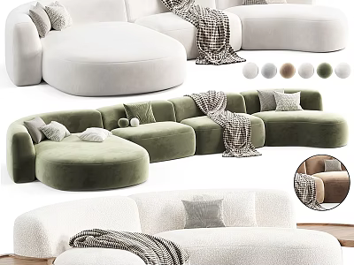 Plush Sectional Sofa With Multiple Color Options Pillows And Throw Blanket 3d model