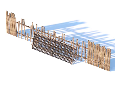 Wooden Fence With Grid Pattern Gate And Rustic Design For Outdoor Areas 3d model