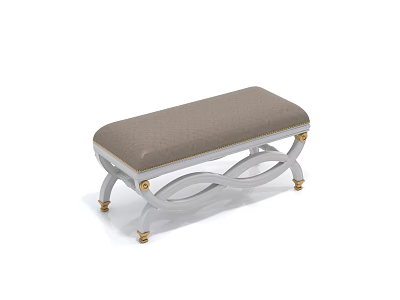 Modern Upholstered Bench Stool With Gray Cushion White Frame And Golden Decorative Legs 3d model
