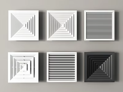 Modern Square Air Conditioner Vents With Geometric Patterns Striped Designs And White Black Colors 3d model