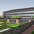 Modern Office Building Exterior With Landscaped Gardens Multi Story Glass Windows And Central Entrance