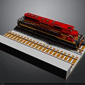 Red Model Train Locomotive On Orange Track With Detailed Platform Base