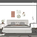 Light Toned Modern Bedroom Interior With Large Bed Decorative Wall Art Nightstands And Soft Rug