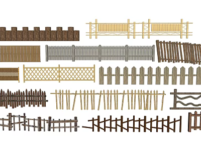 Various Styles Of Wooden Fences Including Classic Picket And Lattice Designs 3d model