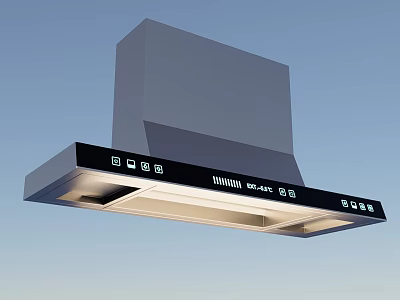 Modern Kitchen Range Hood With Black Panel Control Buttons And Lighting 3d model