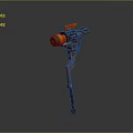 Futuristic Mechanical Hammer Weapon With Orange Red Accents And Metal Structure
