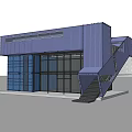 Modern Blue Container Building With Large Glass Windows And External Staircase 3d model