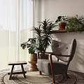 Middle Ancient Leisure Chair Lazy Sofa Potted Side 3d model