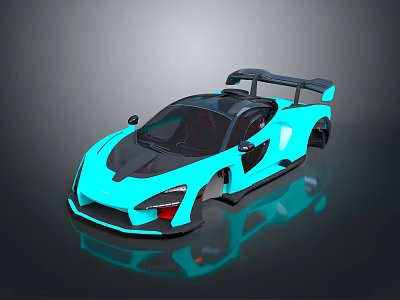 Turquoise Sports Car With Black Accents Rear Spoiler And Modern Sleek Design 3d model