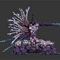 Fantasy Mythical Creature 3D Model With Multiple Tentacles And Purple Blue Design