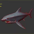 Blue Shark 3D Model with Open Mouth and Sharp Teeth on Dark Background with Reflection 3d model