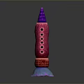 Pink Purple Toy Rocket With Black Circular Windows And Blue Red Base For Space