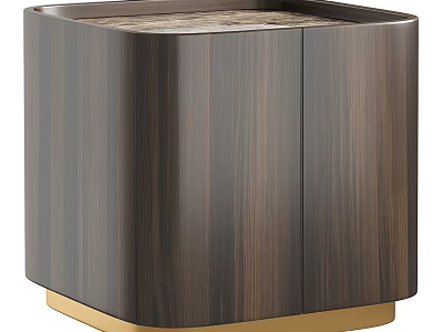 Modern Dark Wooden Bedside Table With Cabinet Doors And Gold Base 3d model