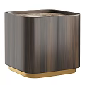 Modern Dark Wooden Bedside Table With Cabinet Doors And Gold Base