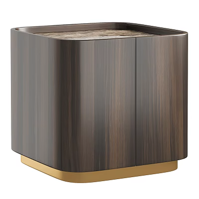 Modern Dark Wooden Bedside Table With Cabinet Doors And Gold Base 3d model
