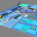 Comprehensive Sports Facility Layout With Basketball Tennis And Swimming Areas
