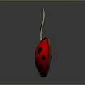 Decorative Ladybug Shaped Object With Green Leaf And Stem Design