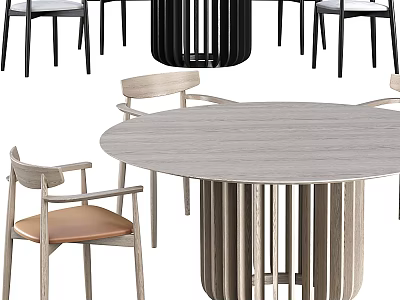 Stylish Modern Round Dining Table With Wooden Chairs And Minimalist Base Design 3d model
