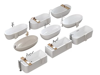 Modern Various Style Bathtubs With Oval Shapes White Beige Colors And Metal Faucets 3d model