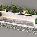 Stylish Plant Combination With Water Feature Diverse Greenery And Colorful Blooms Gravel Base And Lighting