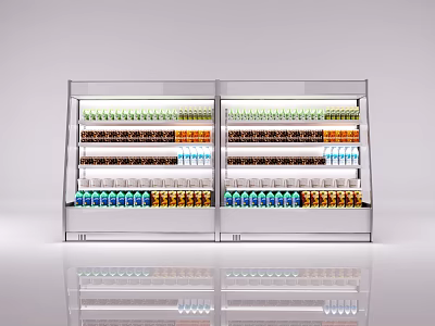 Modern Commercial Double Door Freezer With Multi Layered Beverage Display Shelves 3d model
