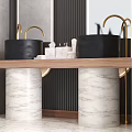 Modern Bathroom Sink Design With Black Basin Wooden Shelf And Marble Column