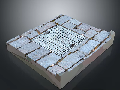 Gray Stone Paved Outdoor Ground Structure With Central Metal Grid Drainage 3d model