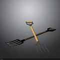 Two Garden Forks With Wooden Handles And Metal Tines Crossed
