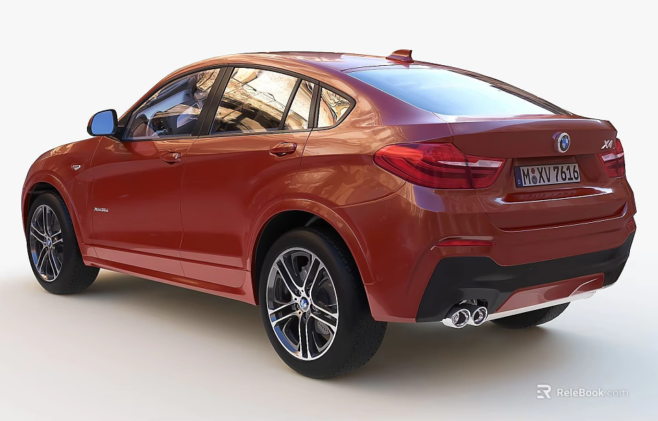 Red SUV Coupe Car Rear Exterior View With Sporty Alloy Wheels And Tail Lights 3d model 