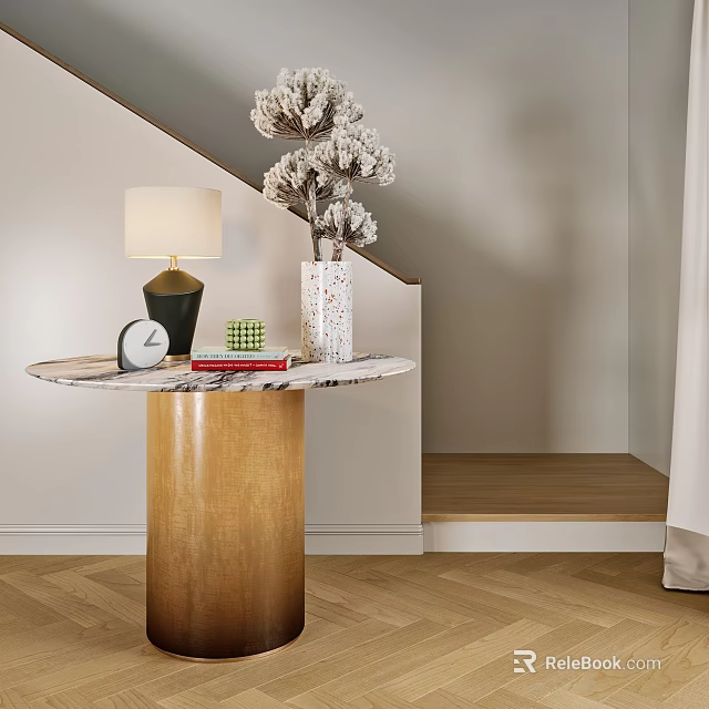 Elegant Modern Console Table Interior With Marble Top Metal Base And Decorative Vase 3d model