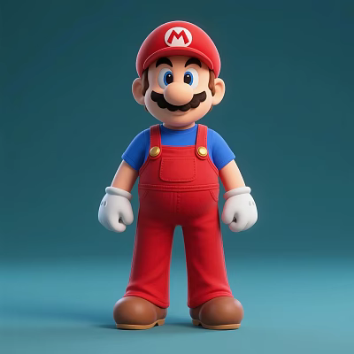 Man In Red Overalls And Blue Shirt With Red Hat White Gloves And Brown Shoes 3d model Man In Red Overalls And Blue Shirt With Red Hat White Gloves And Brown Shoes 3d model