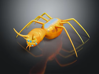 Orange Spider Featuring Blue Eyes Yellow Legs And Glossy Body 3D Model On Dark Background 3d model