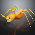 Orange Spider Featuring Blue Eyes Yellow Legs And Glossy Body 3D Model On Dark Background