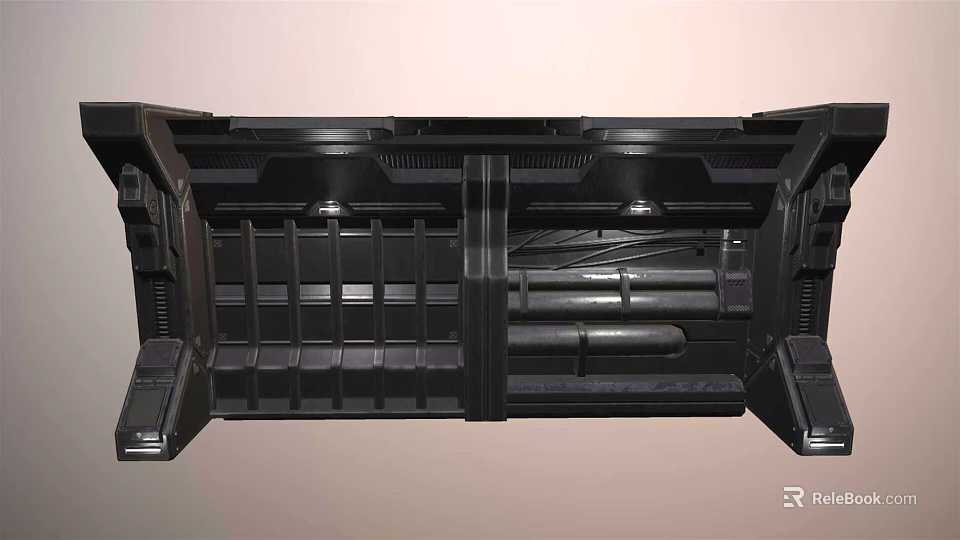 Black Plastic Mechanical Component Featuring Grille Design Grooves And Supporting Structures 3d model