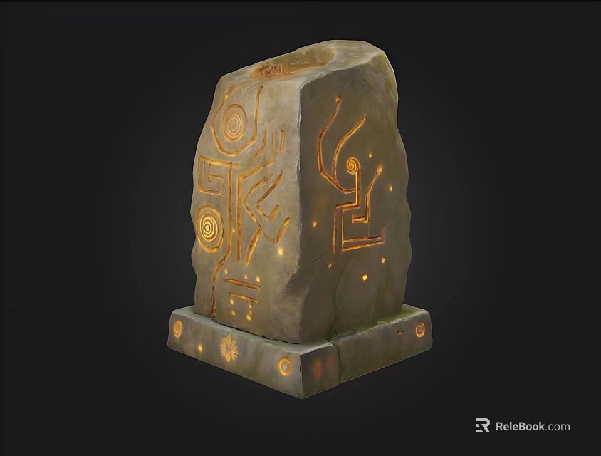 Ancient Stone With Intricate Golden Engravings On Decorative Base 3d model 