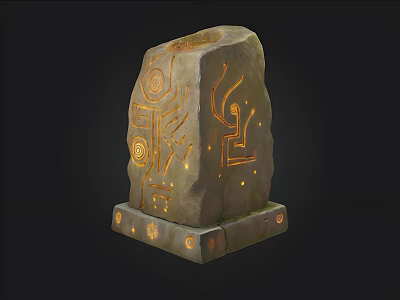 Ancient Stone With Intricate Golden Engravings On Decorative Base 3d model