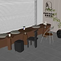 Stylish Bay Window Cabinet Interior With Round Tables Chairs And Blinds