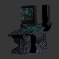 Futuristic Control Console Featuring Multiple Screens Green Interface And Control Knobs