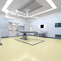 Modern Operating Room Setup With Surgical Table Surgical Lights Monitors Blue Walls And Yellow Floor