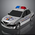 White Police Car With Red And Blue Emergency Lights POLICE Logo And Stripes