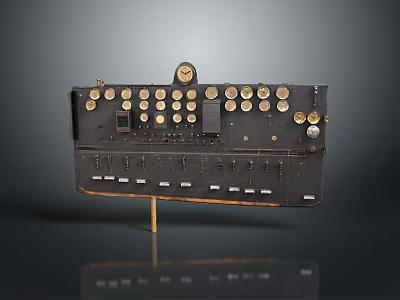 Vintage Control Panel Equipment With Multiple Knobs Dials Switches And Metal Frame 3d model