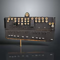 Vintage Control Panel Equipment With Multiple Knobs Dials Switches And Metal Frame