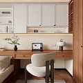 Modern Tatami Bedroom Interior Design With Cozy Bed Desk And Wooden Storage Cabinets