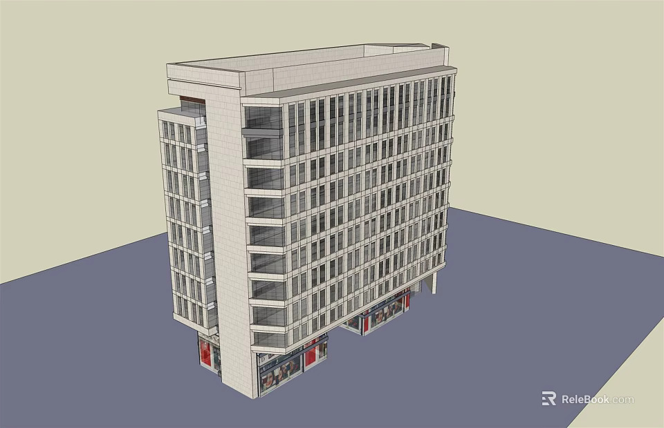 Modern Multi Story Office Building With Glass Curtain Wall And Ground Floor Retail 3d model 