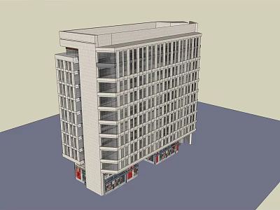 Modern Multi Story Office Building With Glass Curtain Wall And Ground Floor Retail 3d model