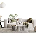 White Sofa and Glass Coffee Table Set with Pillows Green Armchair Floor Lamp and Plants