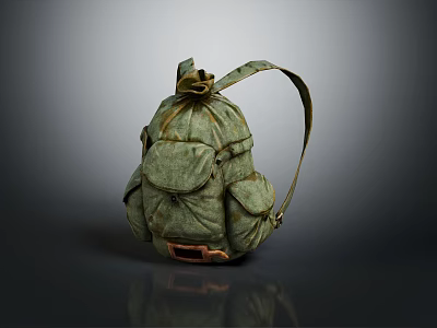 Practical Green Canvas Backpack With Multiple Pockets And Adjustable Shoulder Strap 3d model