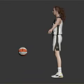 Red Haired Female Basketball Player In Storm Jersey Standing With Floating Basketball And White Sneakers